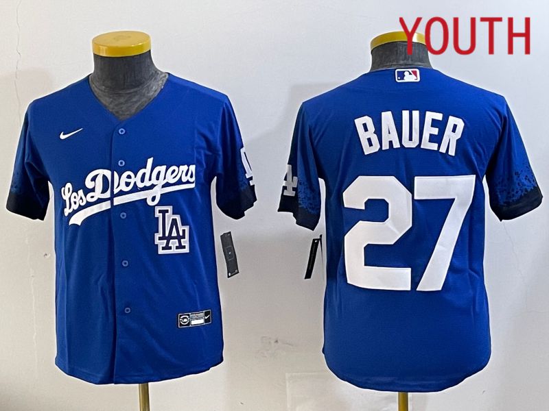 Youth Los Angeles Dodgers #27 Bauer Blue City Edition Nike 2024 MLB Jersey style 11204->youth mlb jersey->Youth Jersey
